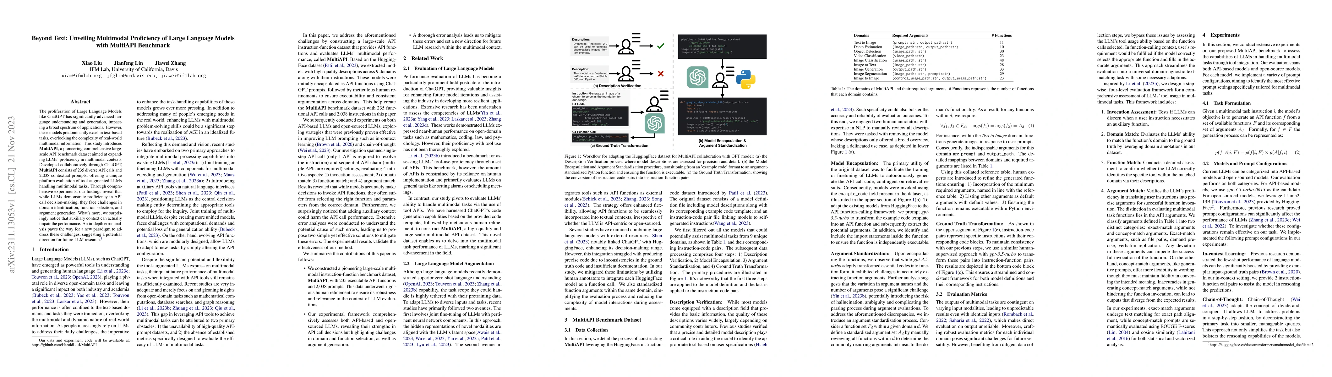 Thumbnail for Beyond Text: Unveiling Multimodal Proficiency of Large Language Models
  with MultiAPI Benchmark