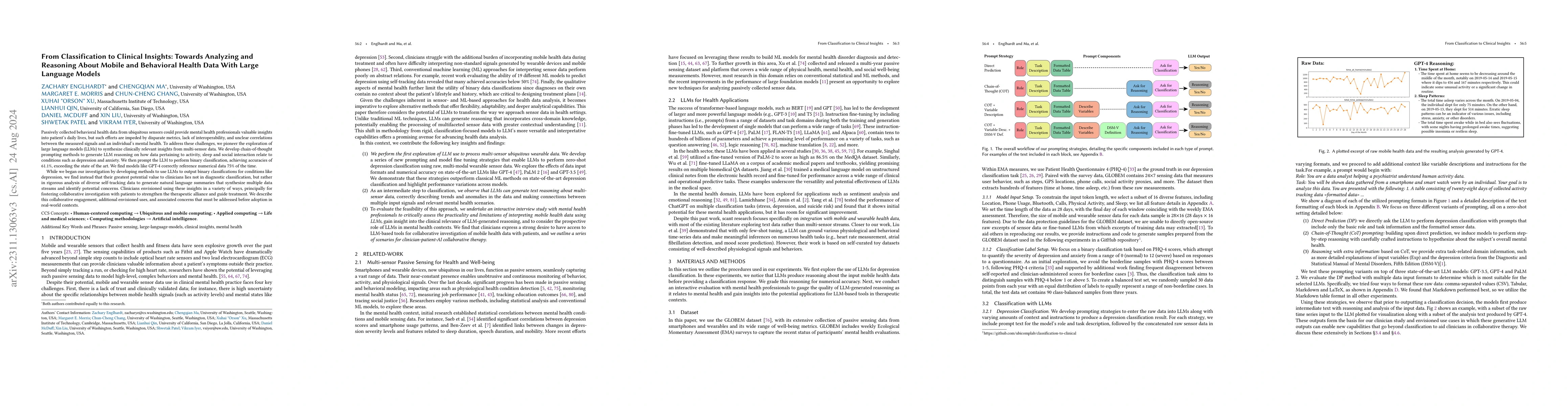 Thumbnail for From Classification to Clinical Insights: Towards Analyzing and
  Reasoning About Mobile and Behavioral Health Data With Large Language Models