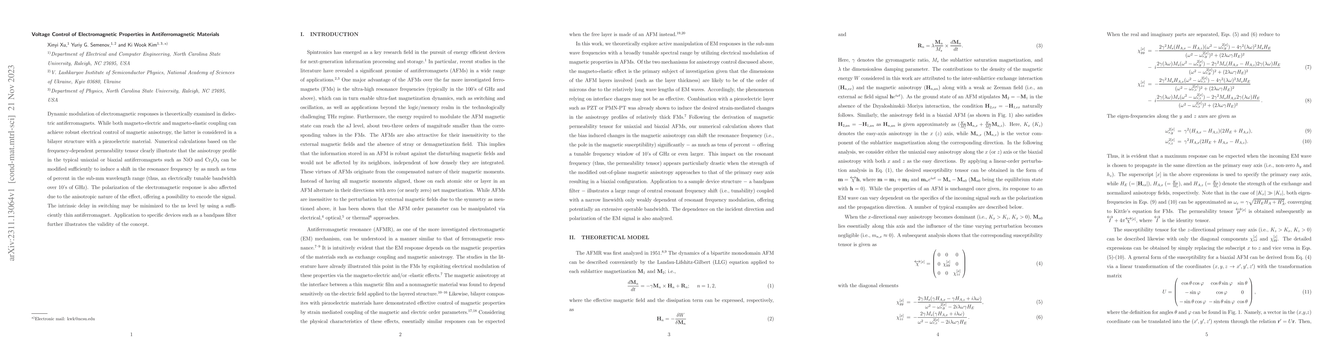 Thumbnail for Voltage Control of Electromagnetic Properties in Antiferromagnetic
  Materials