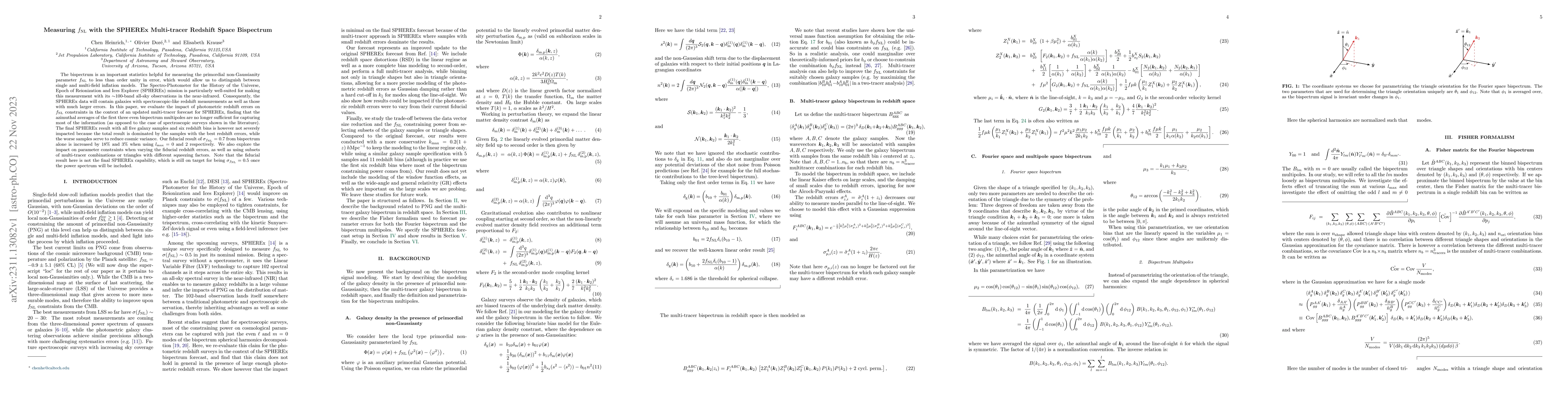 Thumbnail for Measuring $f_{\mathrm{NL}}$ with the SPHEREx Multi-tracer Redshift Space
  Bispectrum