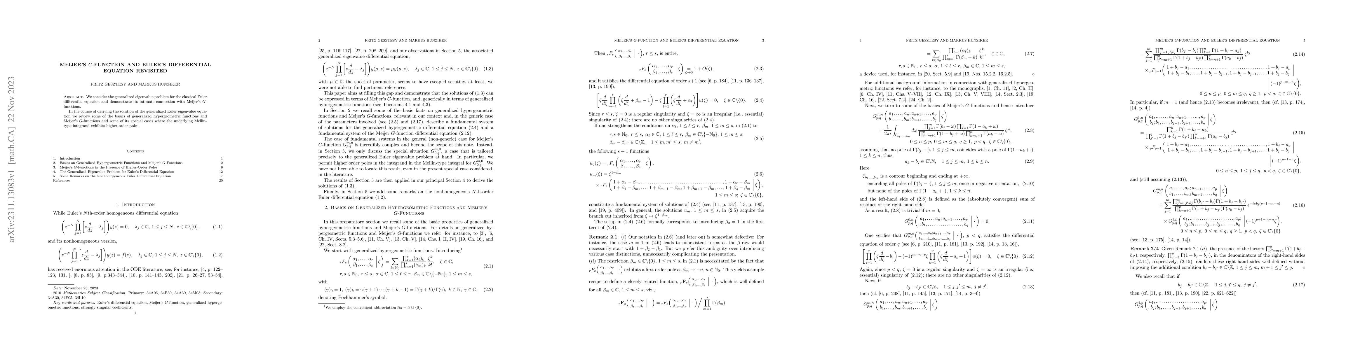 Thumbnail for Meijer's $G$-function and Euler's differential equation revisited