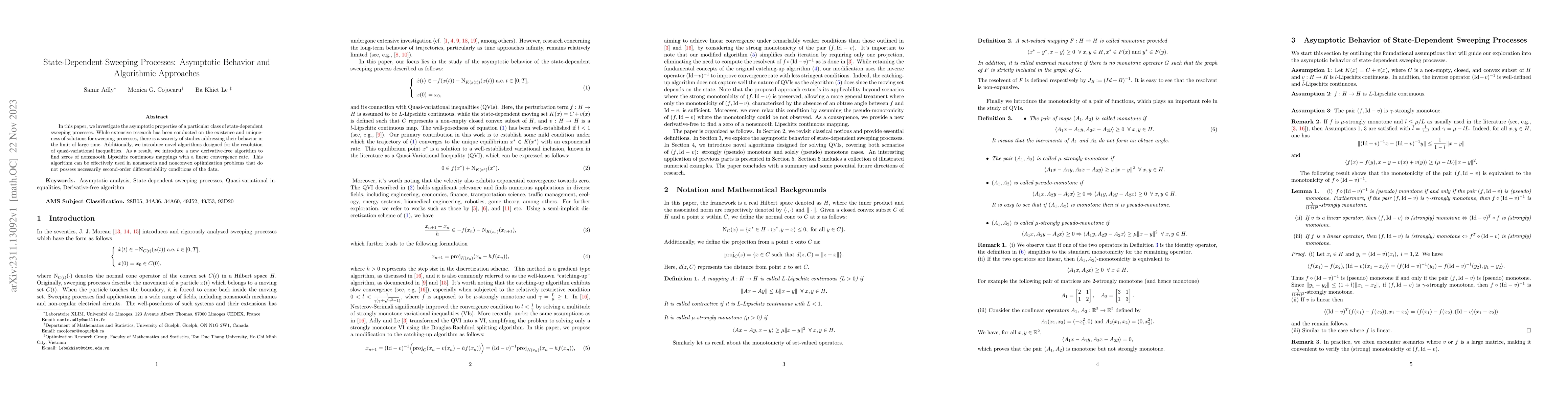 Thumbnail for State-Dependent Sweeping Processes: Asymptotic Behavior and Algorithmic
  Approaches