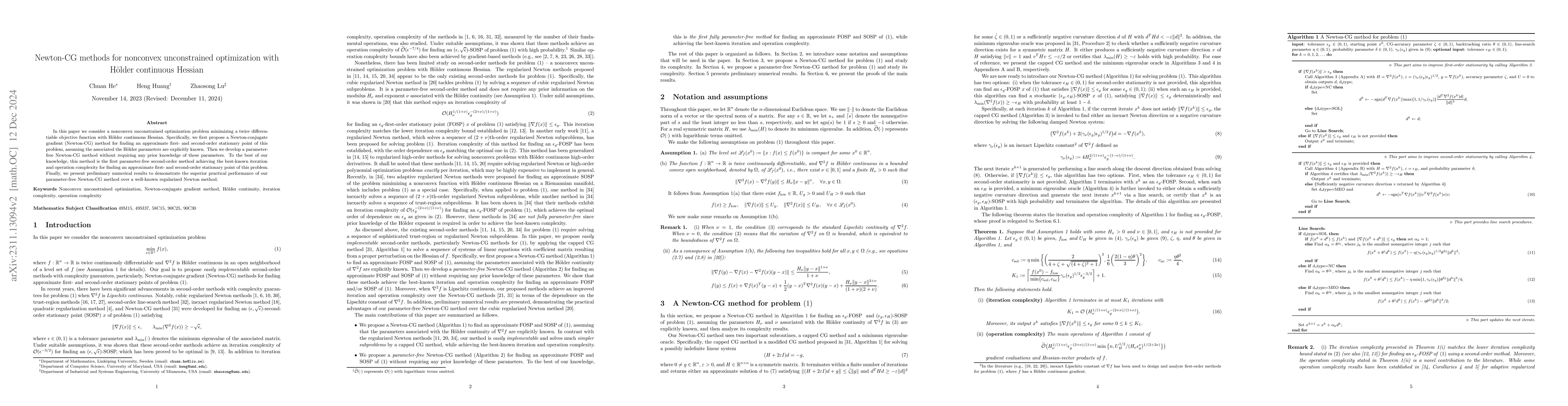 Thumbnail for Newton-CG methods for nonconvex unconstrained optimization with H\"older
  continuous Hessian