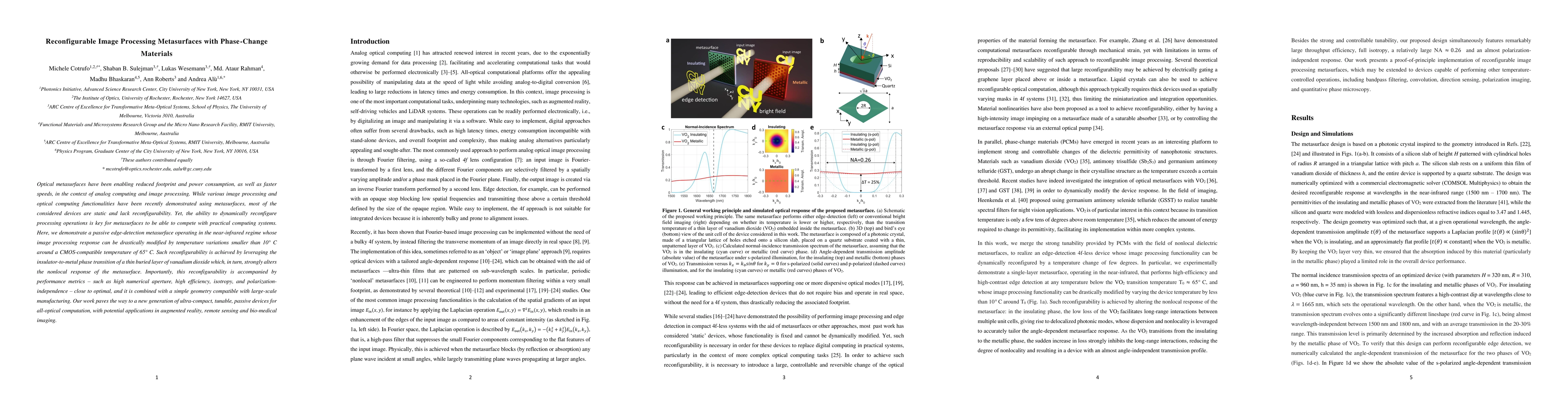 Thumbnail for Reconfigurable Image Processing Metasurfaces with Phase-Change Materials