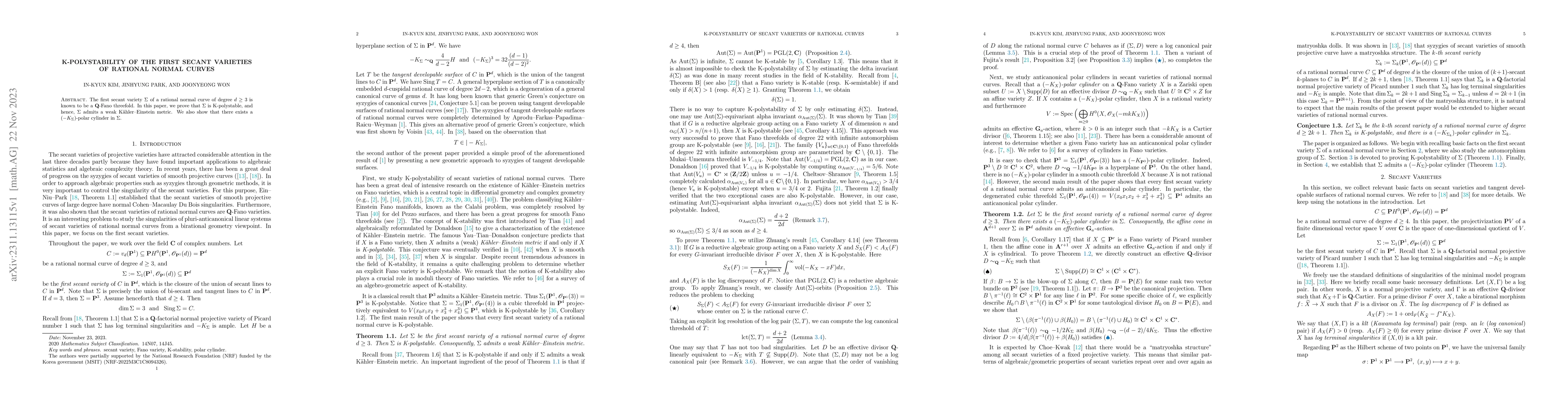 Thumbnail for K-polystability of the first secant varieties of rational normal curves