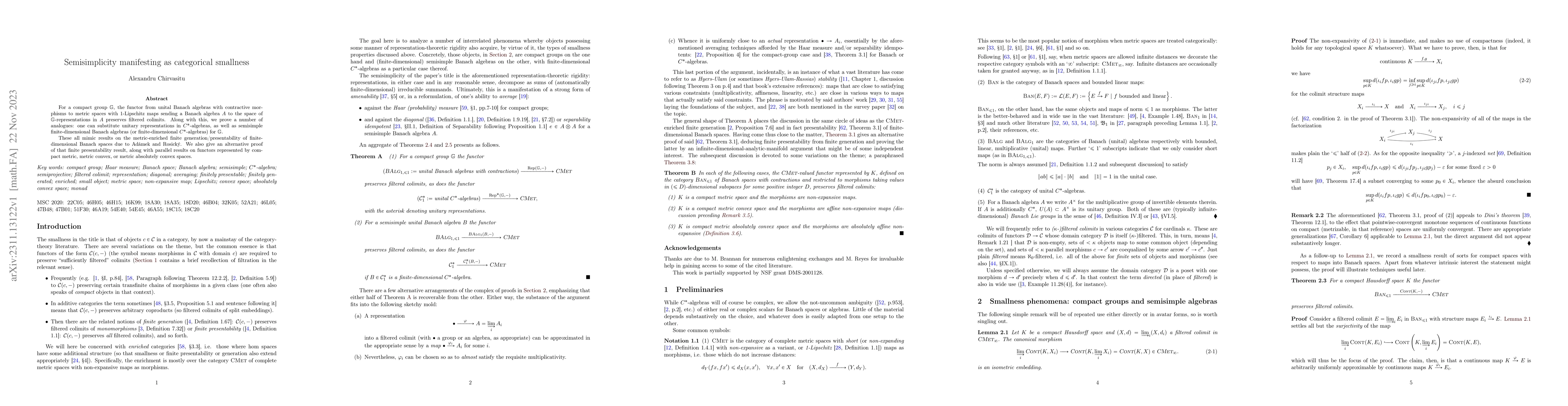 Thumbnail for Semisimplicity manifesting as categorical smallness