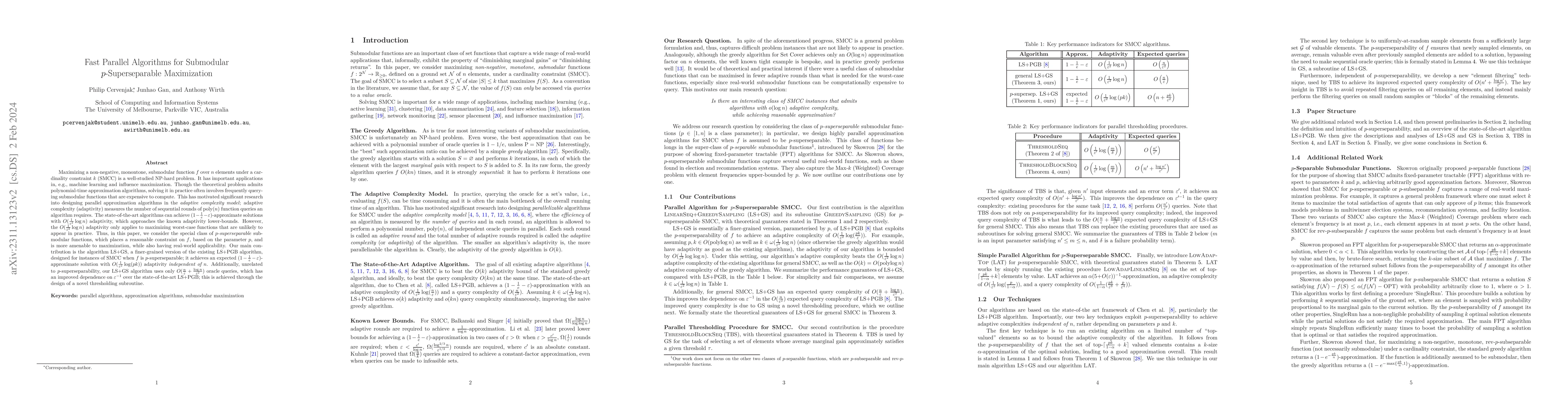 Thumbnail for Fast Parallel Algorithms for Submodular $p$-Superseparable Maximization