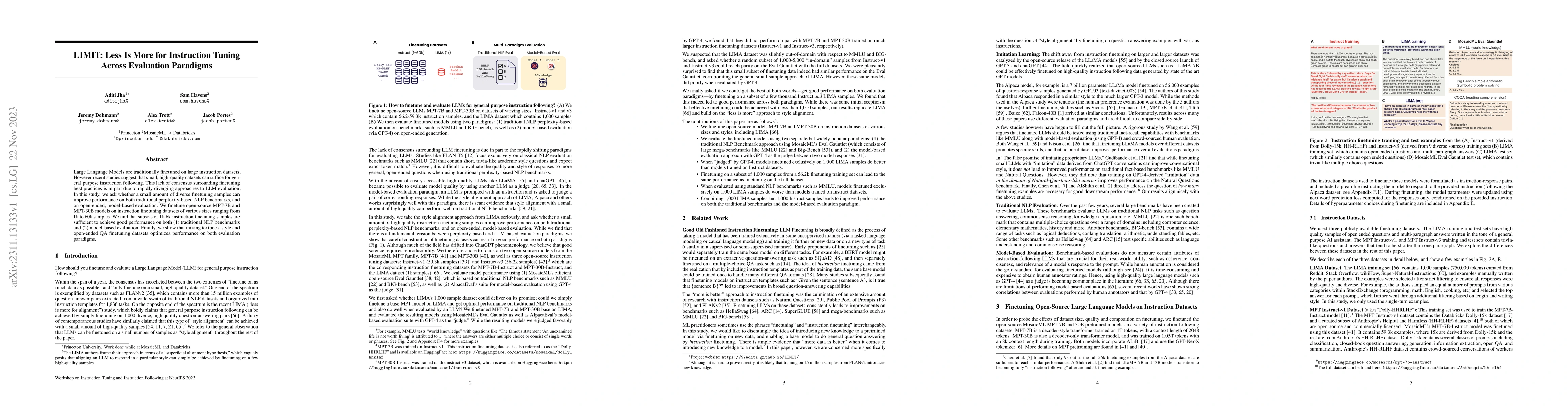 Thumbnail for LIMIT: Less Is More for Instruction Tuning Across Evaluation Paradigms