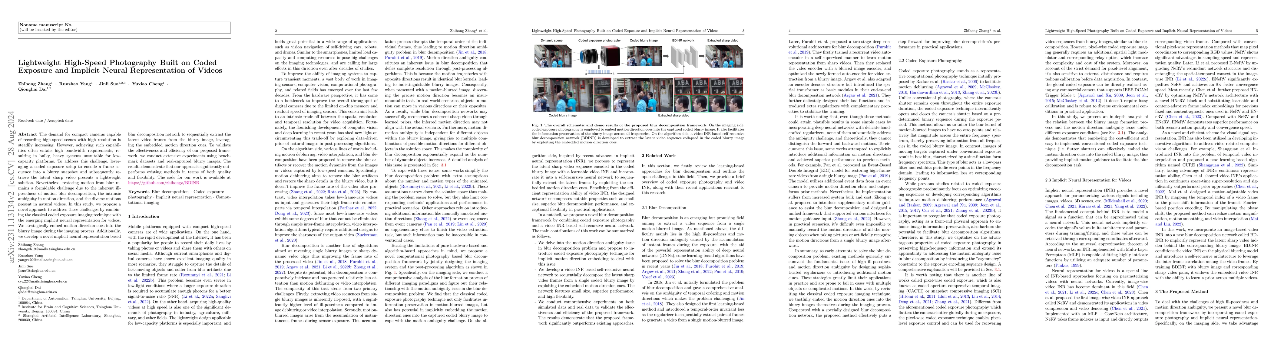 Thumbnail for Lightweight High-Speed Photography Built on Coded Exposure and Implicit
  Neural Representation of Videos