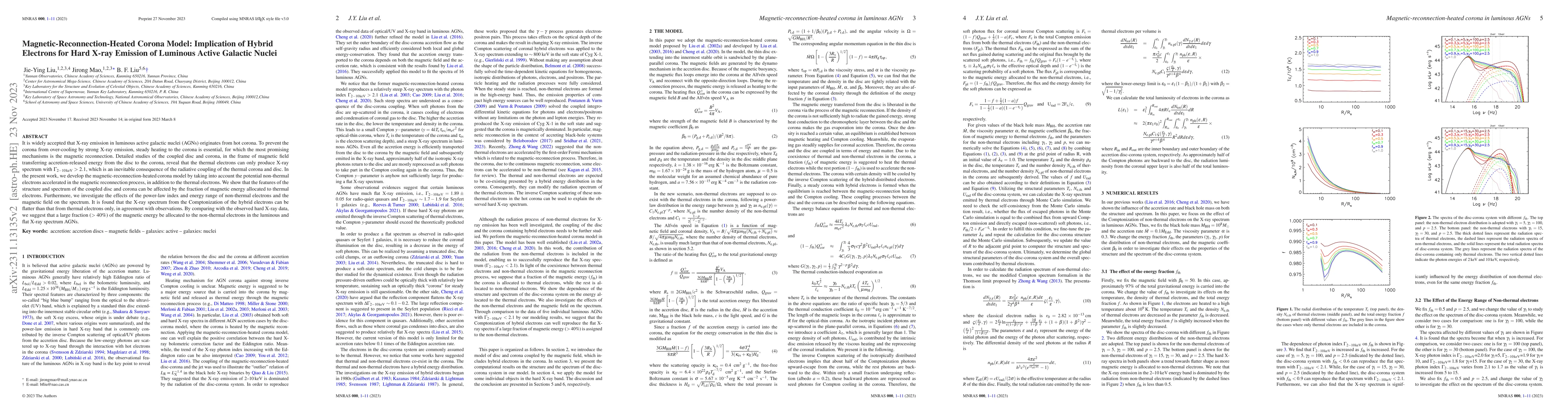 Thumbnail for Magnetic-Reconnection-Heated Corona Model: Implication of Hybrid
  Electrons for Hard X-ray Emission of Luminous Active Galactic Nuclei