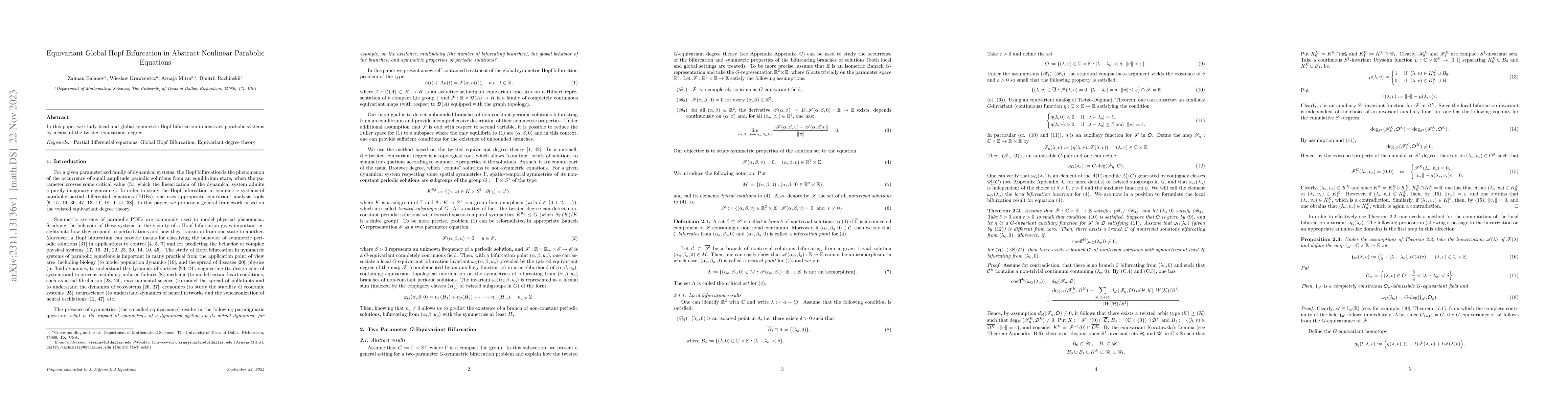 Thumbnail for Equivariant Global Hopf Bifurcation in Abstract Nonlinear Parabolic
  Equations