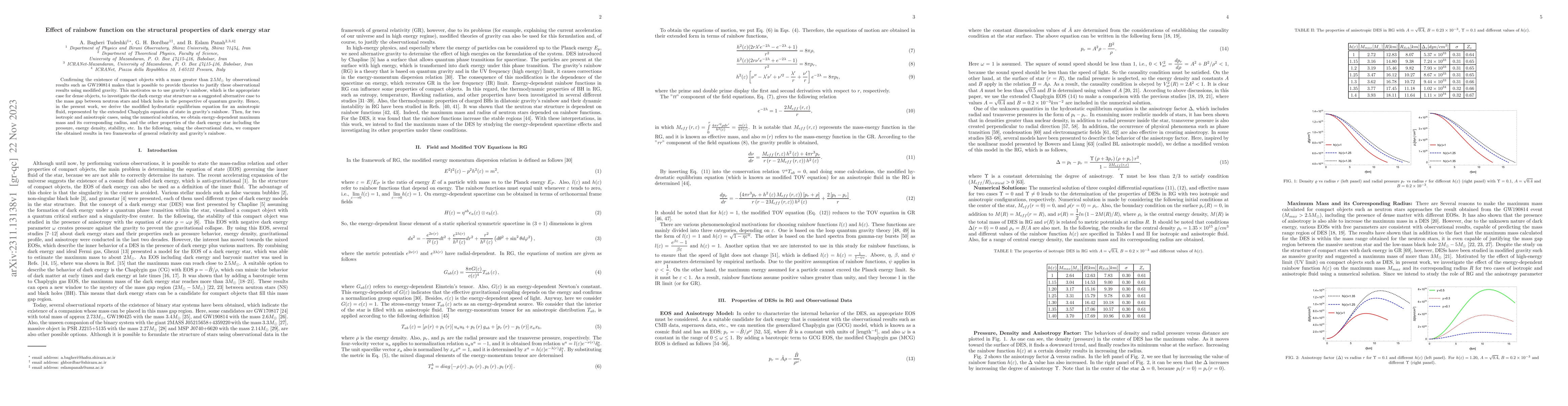 Thumbnail for Effect of rainbow function on the structural properties of dark energy
  star