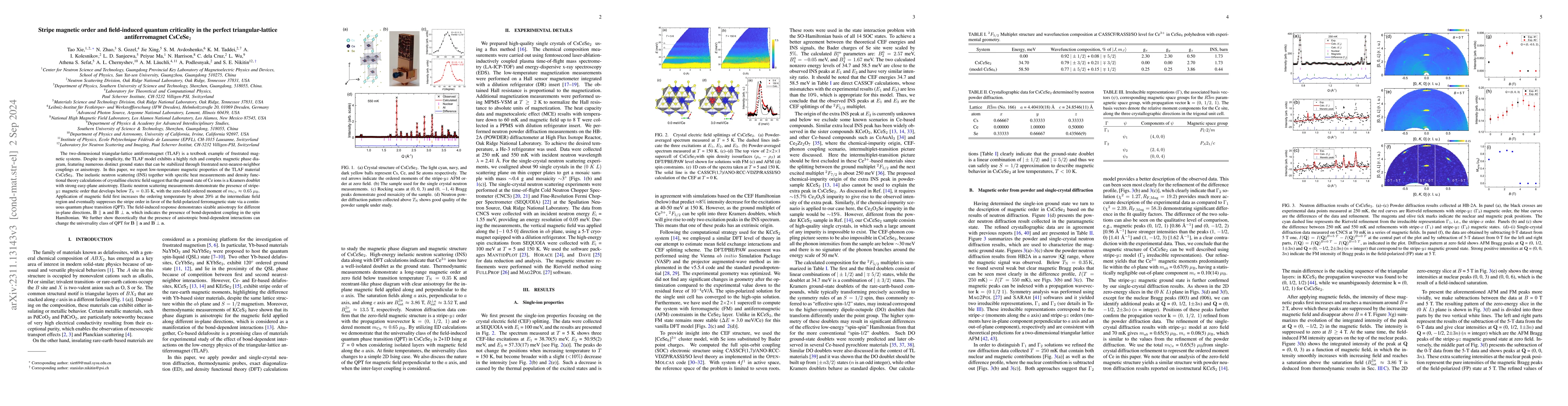 Thumbnail for Stripe magnetic order and field-induced quantum criticality in the
  perfect triangular-lattice antiferromagnet CsCeSe$_2$