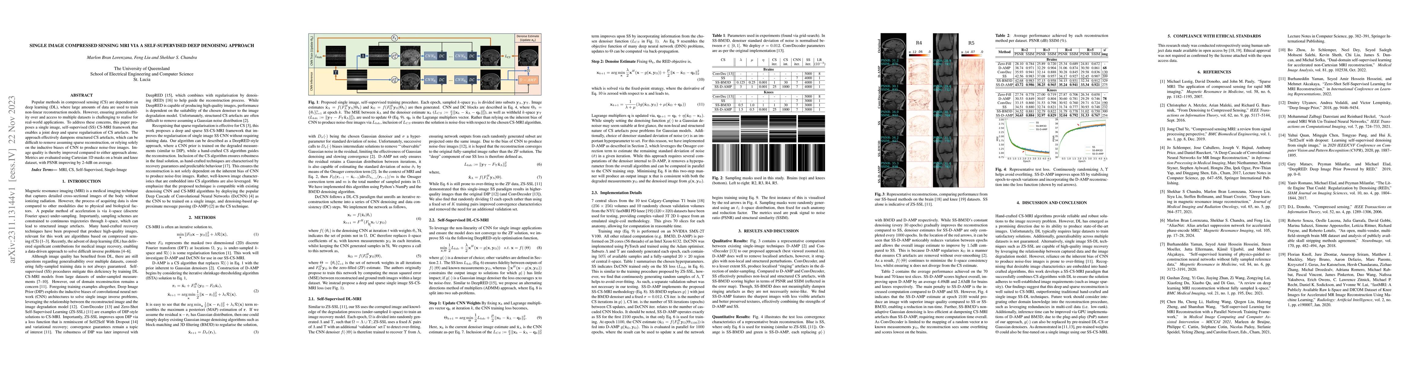 Thumbnail for Single Image Compressed Sensing MRI via a Self-Supervised Deep Denoising
  Approach