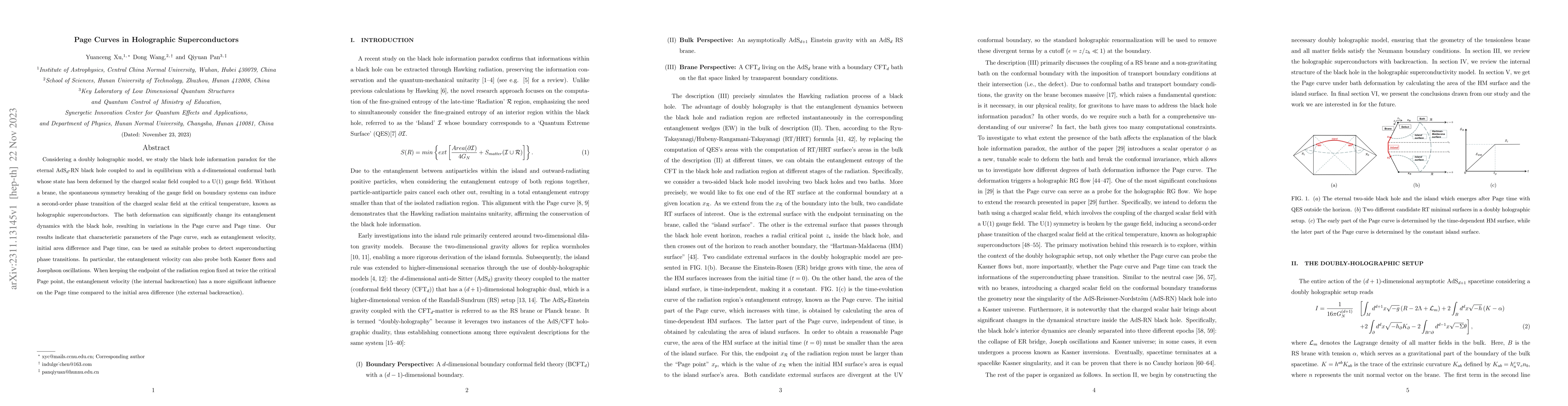 Thumbnail for Page Curves in Holographic Superconductors