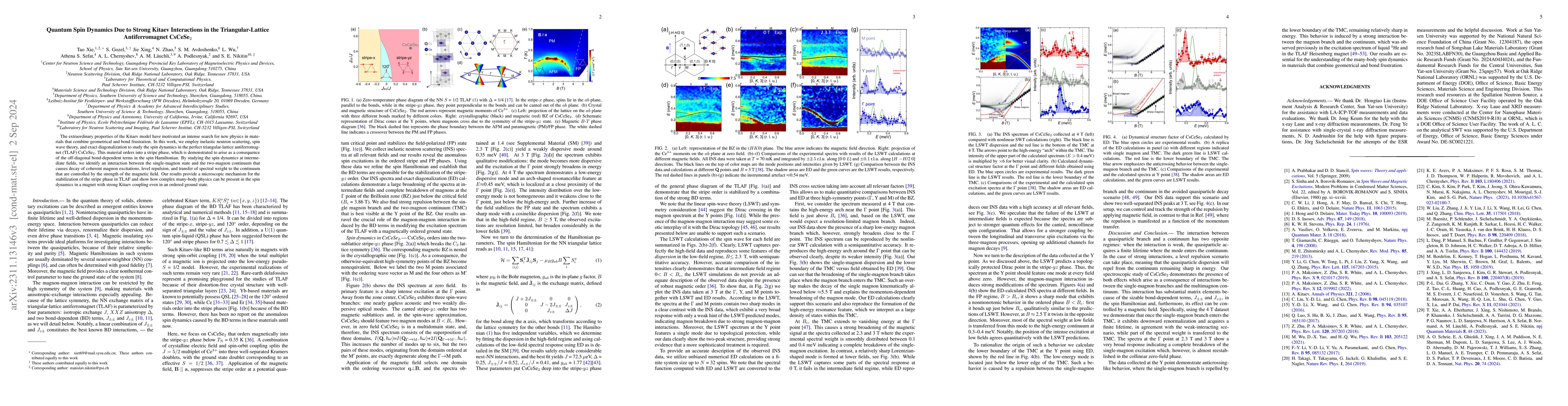 Thumbnail for Quantum spin dynamics due to strong Kitaev interactions in the
  triangular-lattice antiferromagnet CsCeSe$_2$