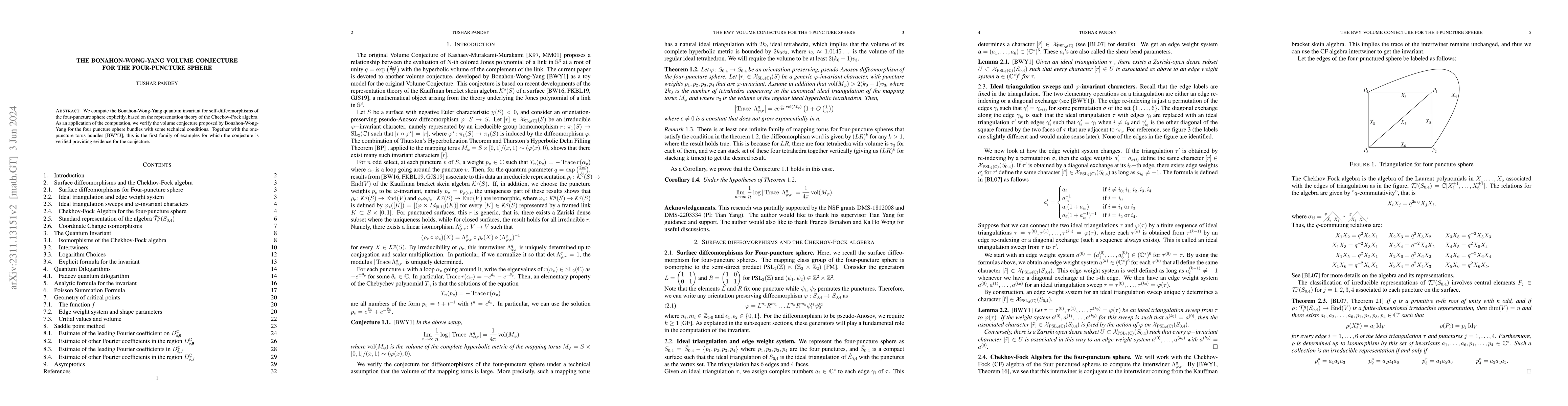 Thumbnail for The Bonahon-Wong-Yang volume conjecture for the four-puncture sphere