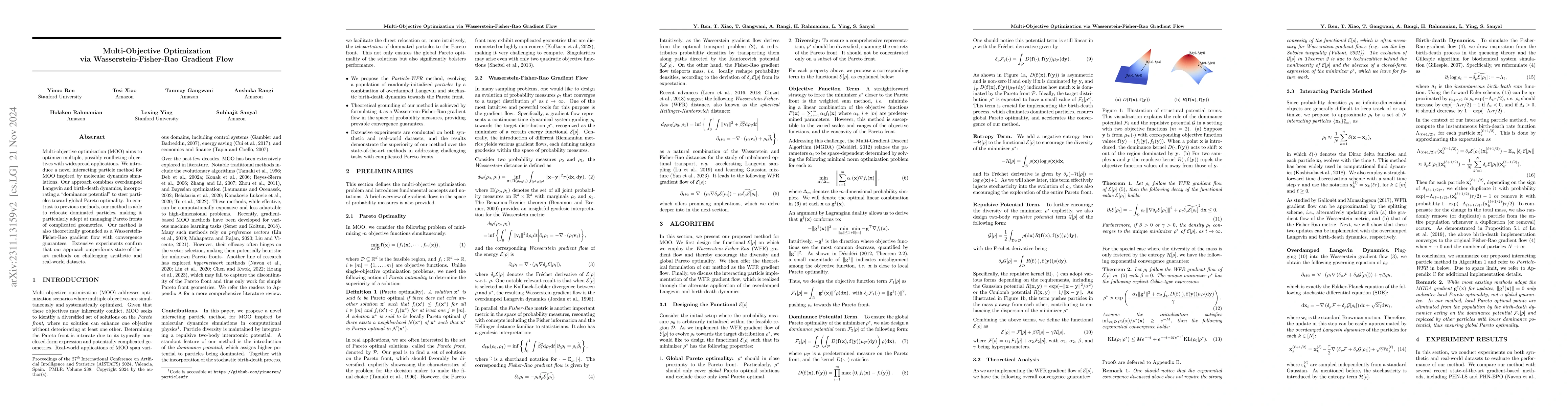 Thumbnail for Multi-Objective Optimization via Wasserstein-Fisher-Rao Gradient Flow