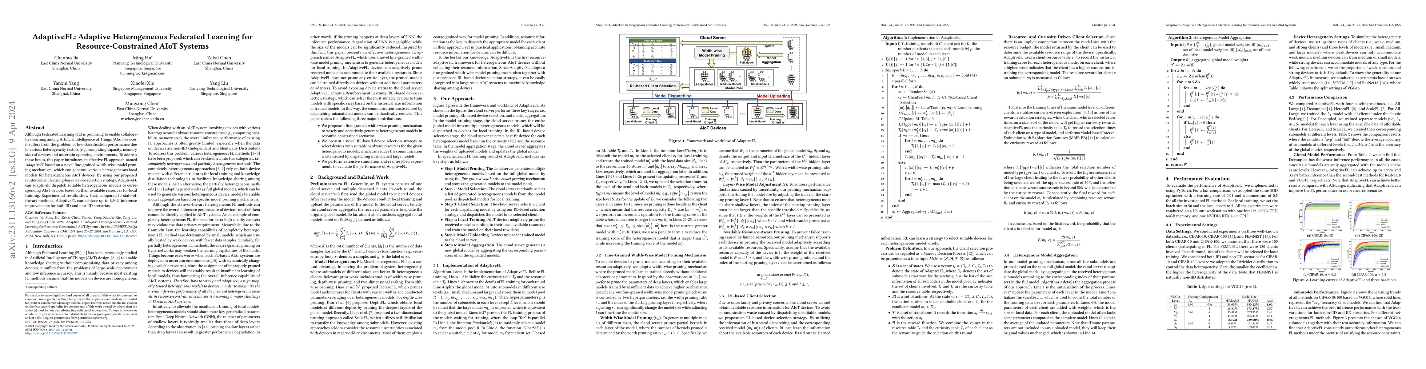 Thumbnail for AdaptiveFL: Adaptive Heterogeneous Federated Learning for
  Resource-Constrained AIoT Systems