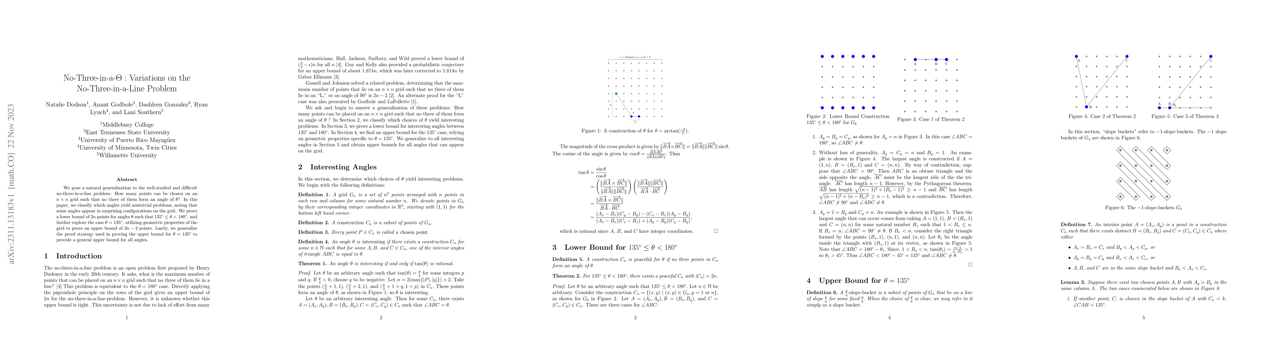 Thumbnail for No-Three-in-a-$\Theta:$ Variations on the No-Three-in-a-Line Problem