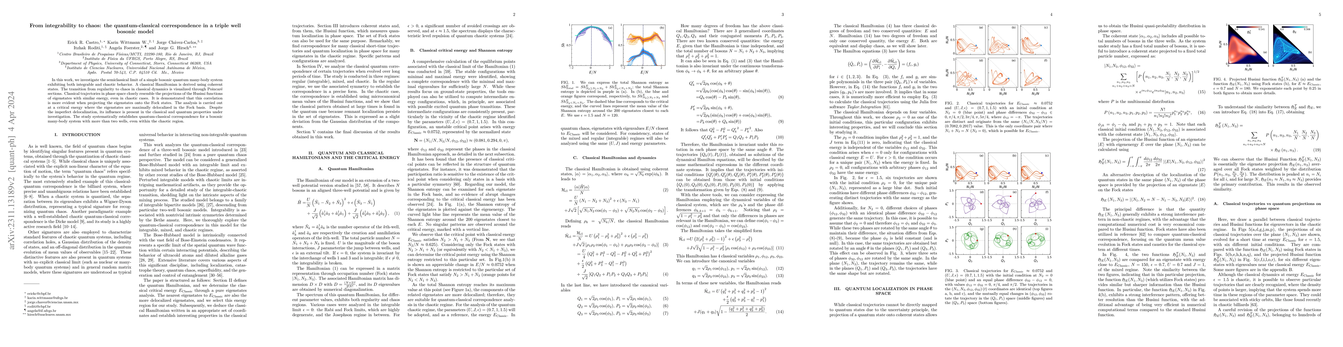 Thumbnail for From integrability to chaos: the quantum-classical correspondence in a
  triple well bosonic model