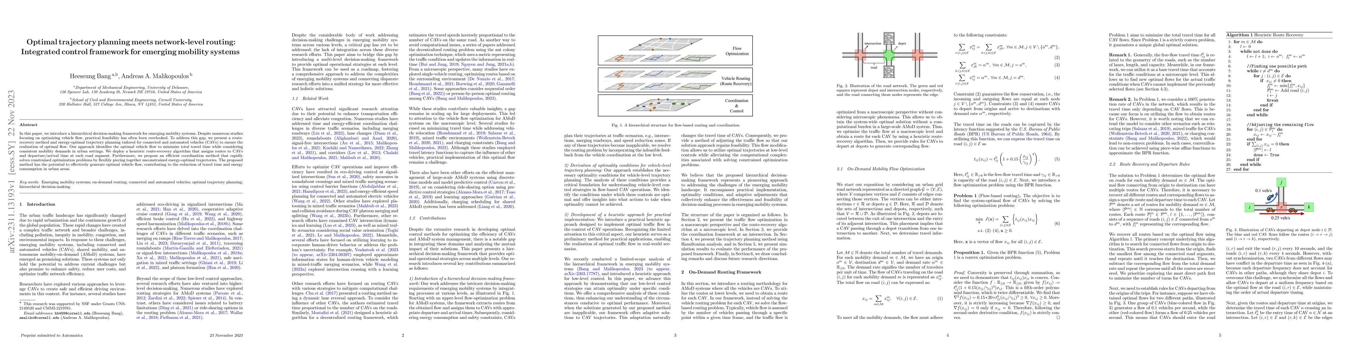 Thumbnail for Optimal trajectory planning meets network-level routing: Integrated
  control framework for emerging mobility systems