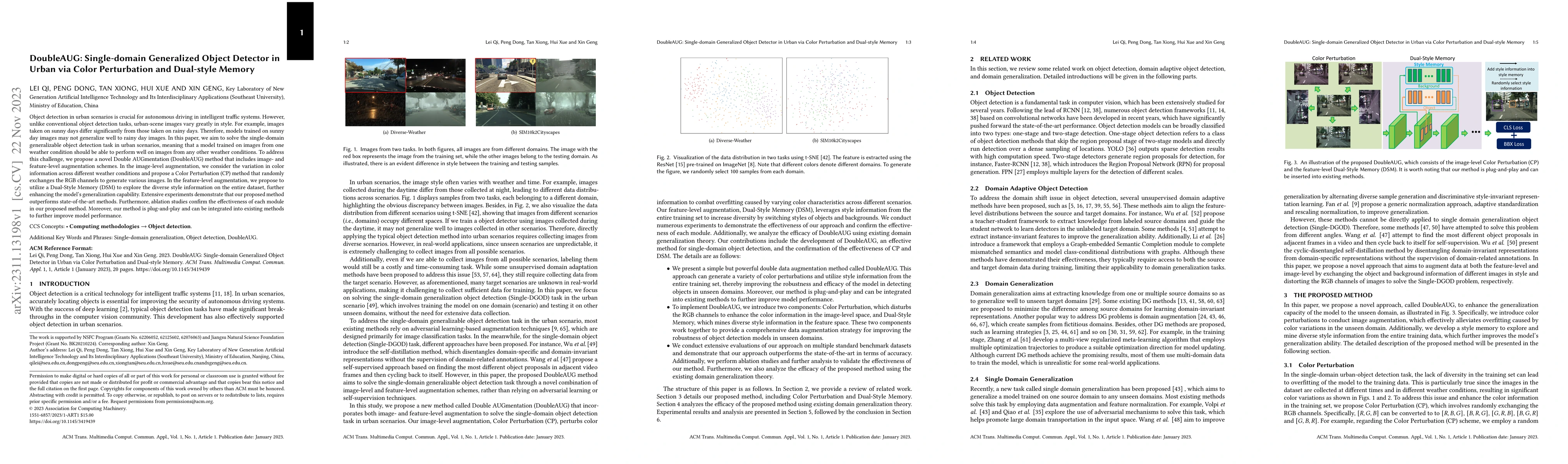 Thumbnail for DoubleAUG: Single-domain Generalized Object Detector in Urban via Color
  Perturbation and Dual-style Memory