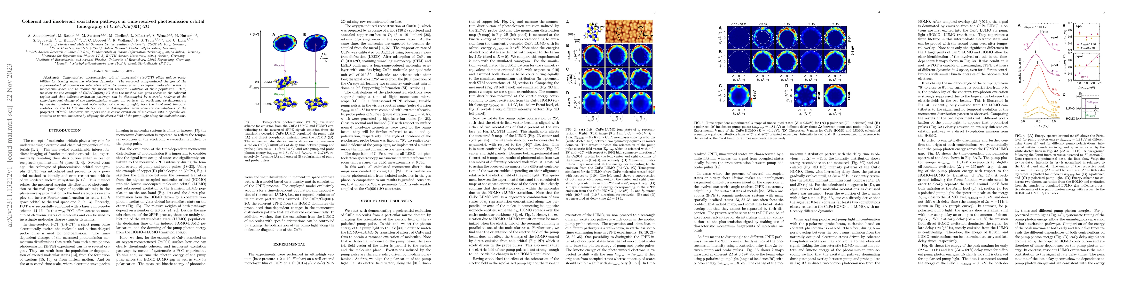 Thumbnail for Coherent and incoherent excitation pathways in time-resolved
  photoemission orbital tomography of CuPc/Cu(001)-2O