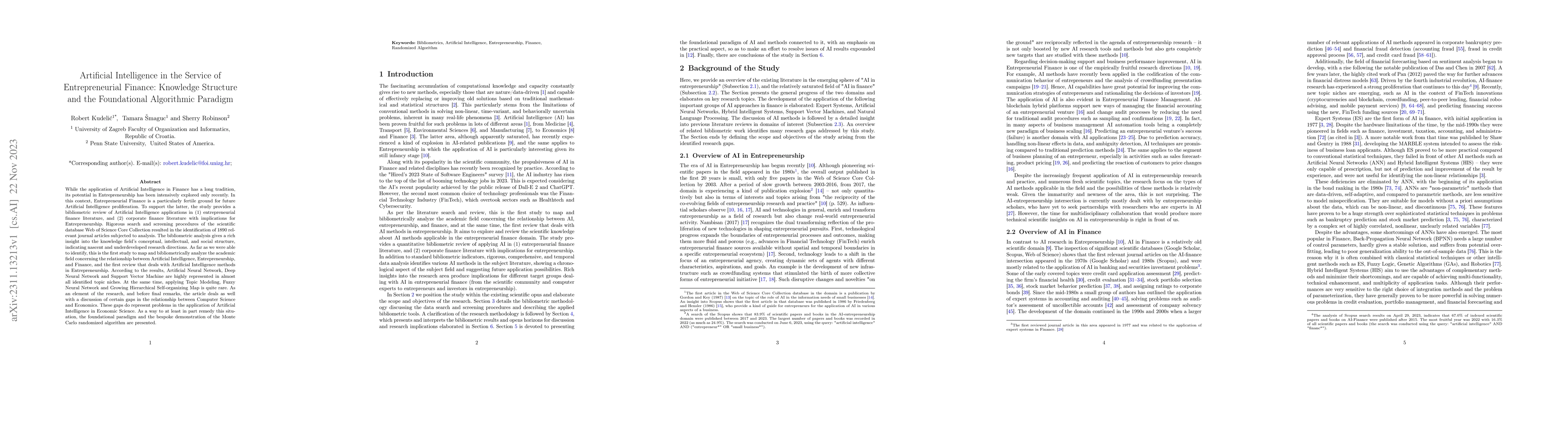 Thumbnail for Artificial Intelligence in the Service of Entrepreneurial Finance:
  Knowledge Structure and the Foundational Algorithmic Paradigm
