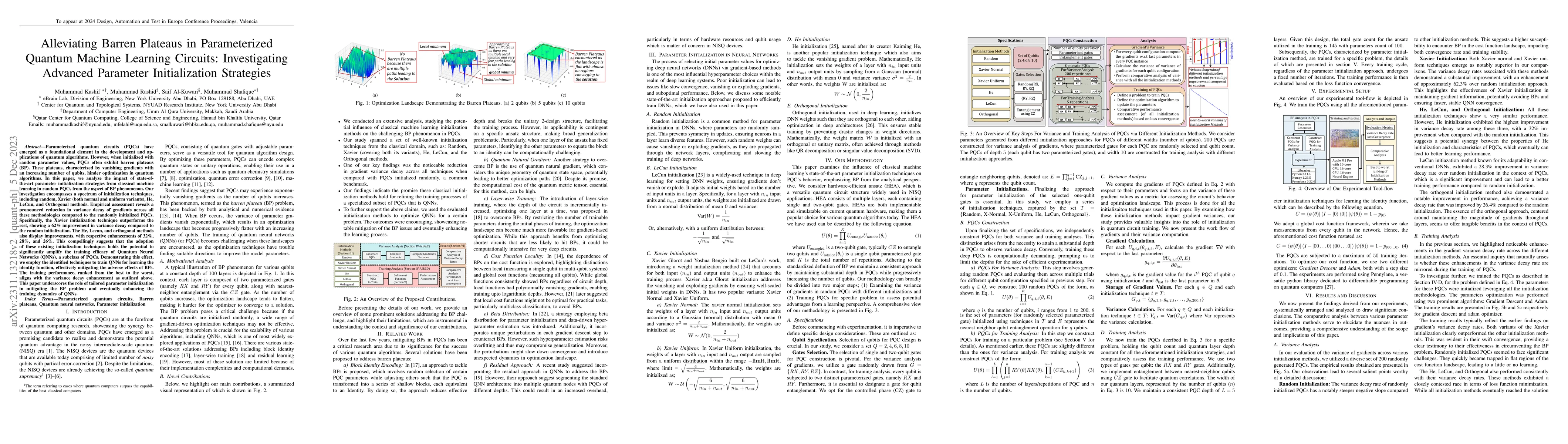 Thumbnail for Alleviating Barren Plateaus in Parameterized Quantum Machine Learning
  Circuits: Investigating Advanced Parameter Initialization Strategies