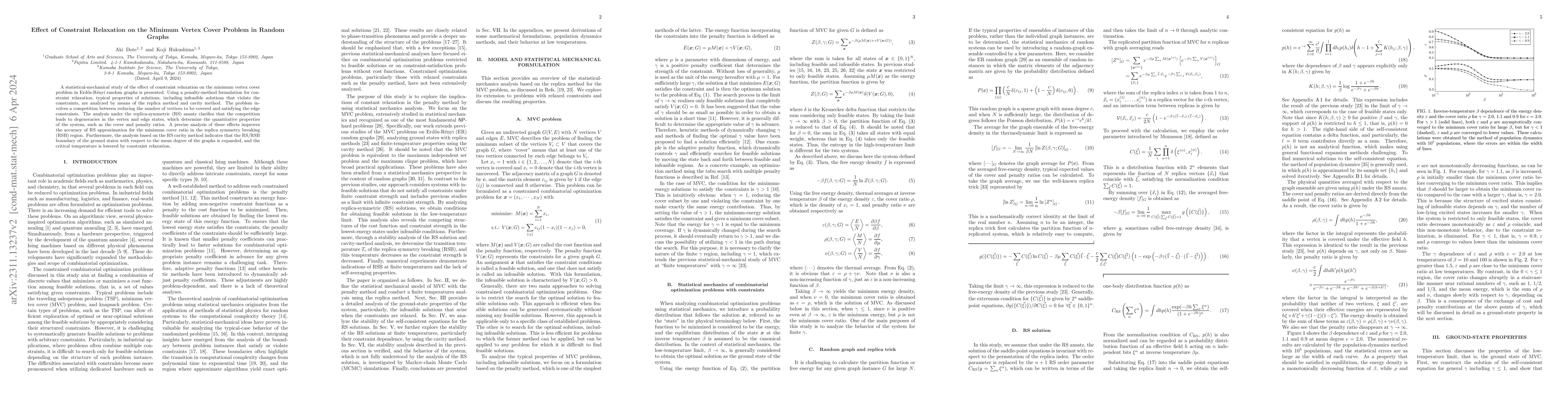 Thumbnail for Effect of Constraint Relaxation on the Minimum Vertex Cover Problem in
  Random Graphs