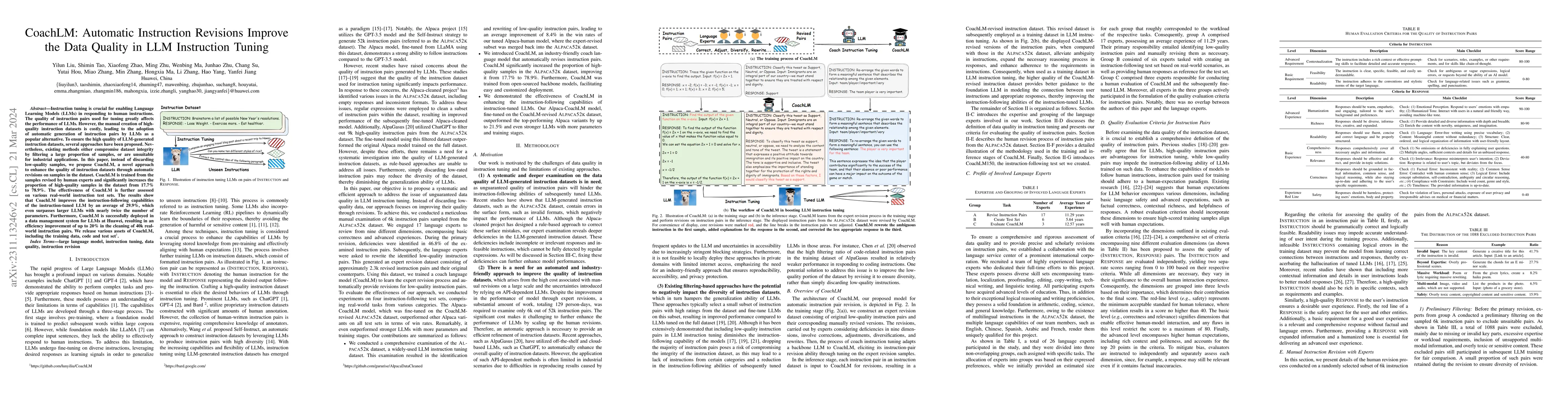 Thumbnail for CoachLM: Automatic Instruction Revisions Improve the Data Quality in LLM
  Instruction Tuning