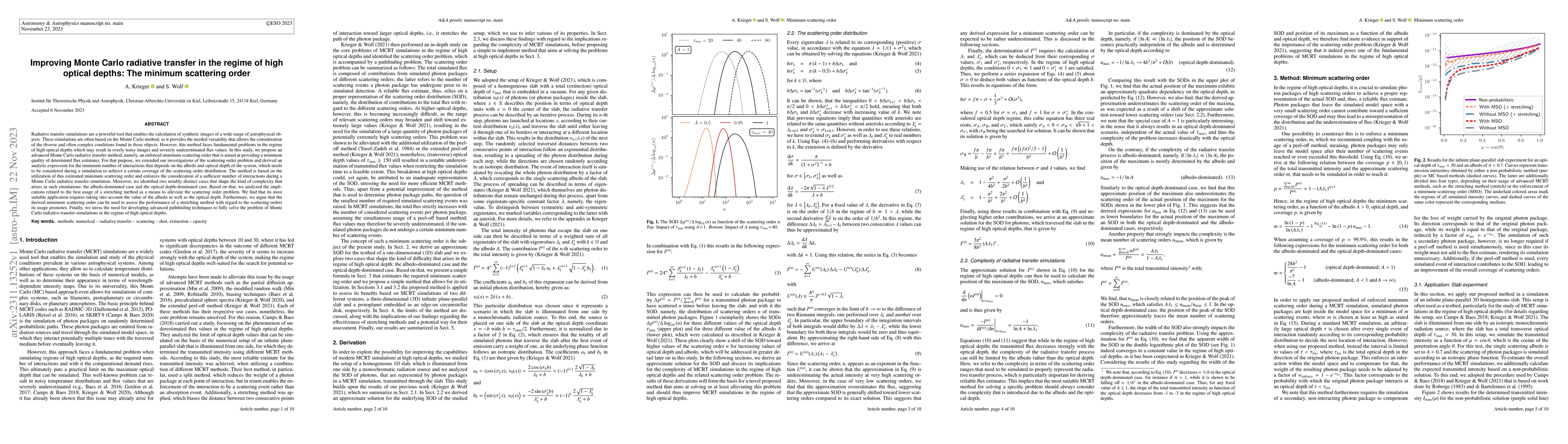 Thumbnail for Improving Monte Carlo radiative transfer in the regime of high optical
  depths: The minimum scattering order