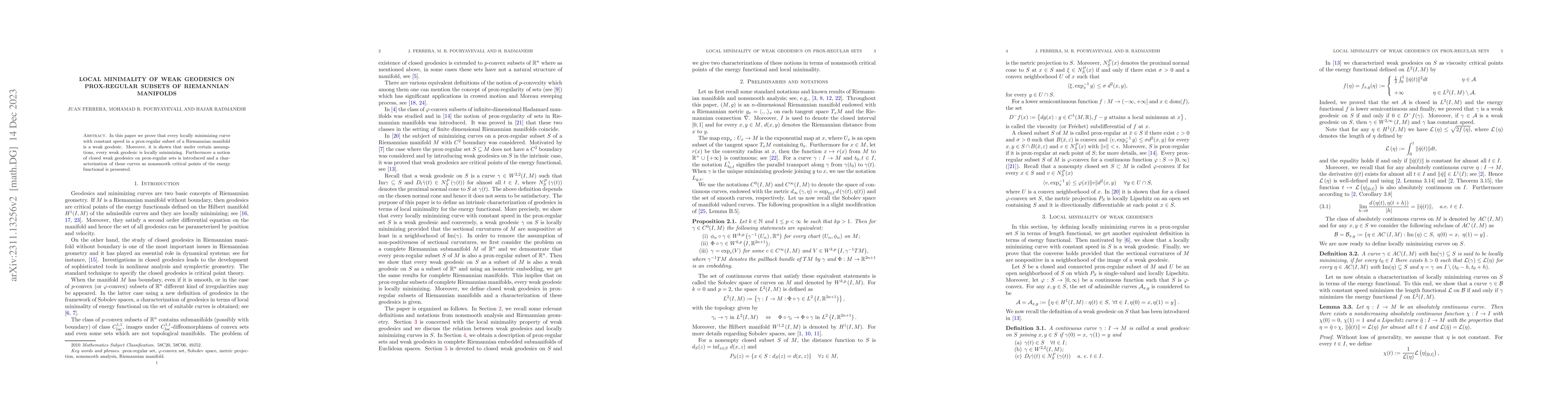 Thumbnail for Local minimality of weak geodesics on prox-regular subsets of Riemannian
  manifolds