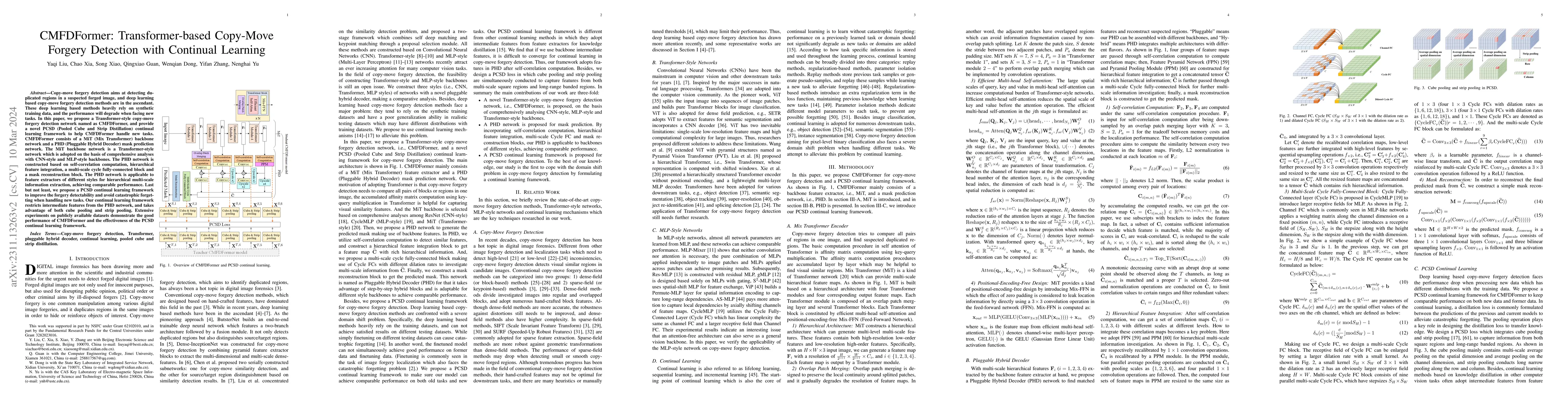 Thumbnail for CMFDFormer: Transformer-based Copy-Move Forgery Detection with Continual
  Learning
