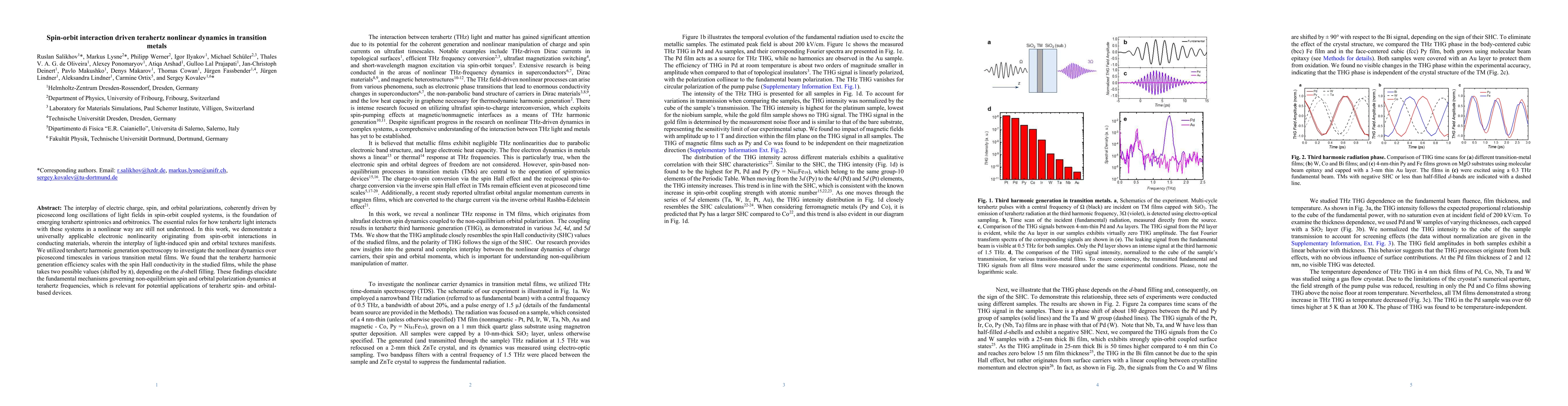 Thumbnail for Spin-orbit interaction driven terahertz nonlinear dynamics in transition
  metals