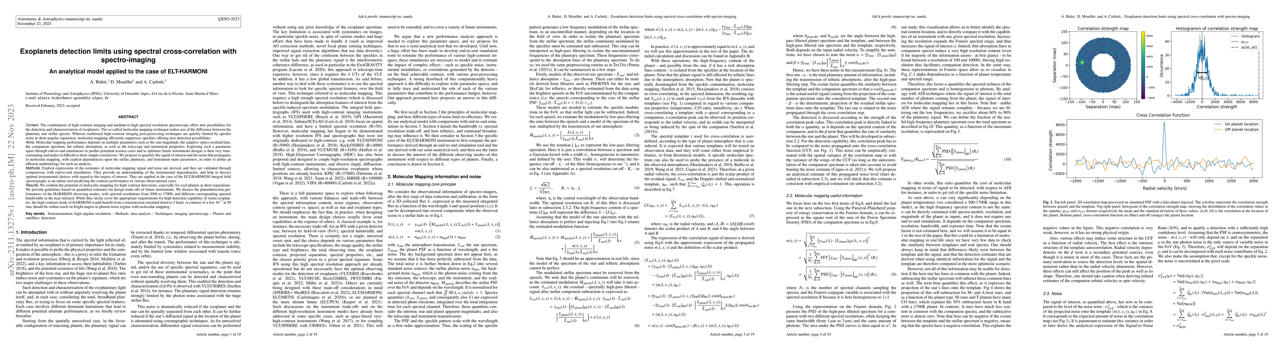 Thumbnail for Exoplanets detection limits using spectral cross-correlation with
  spectro-imaging. An analytical model applied to the case of ELT-HARMONI