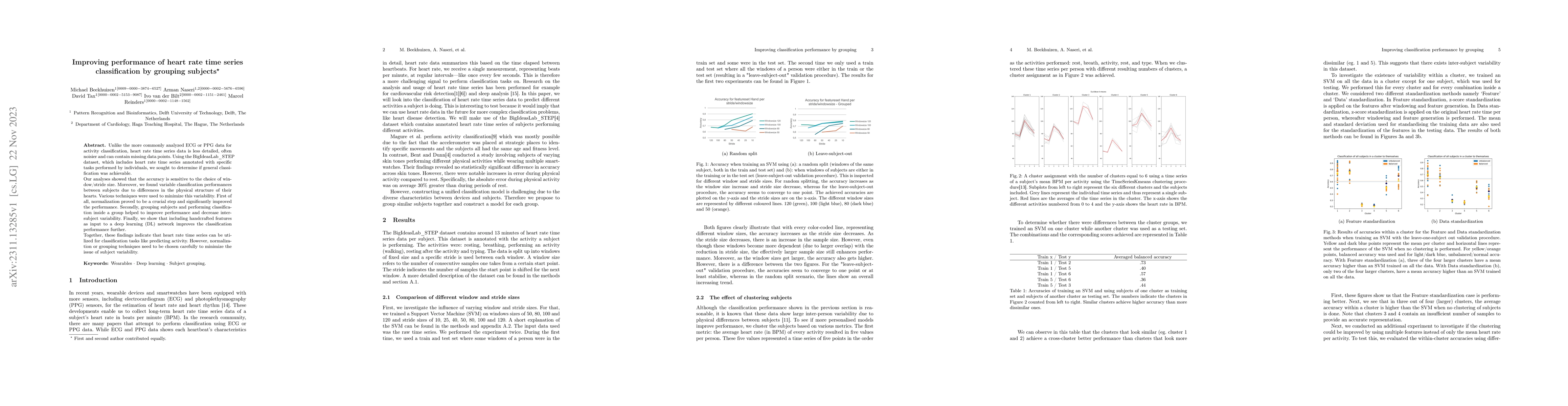 Thumbnail for Improving performance of heart rate time series classification by
  grouping subjects