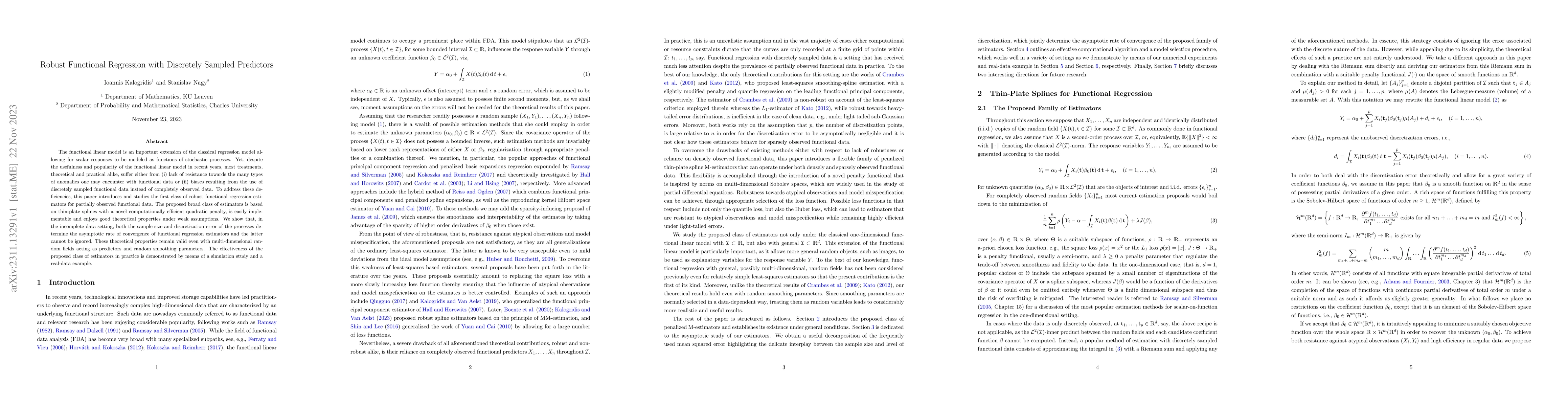 Thumbnail for Robust Functional Regression with Discretely Sampled Predictors
