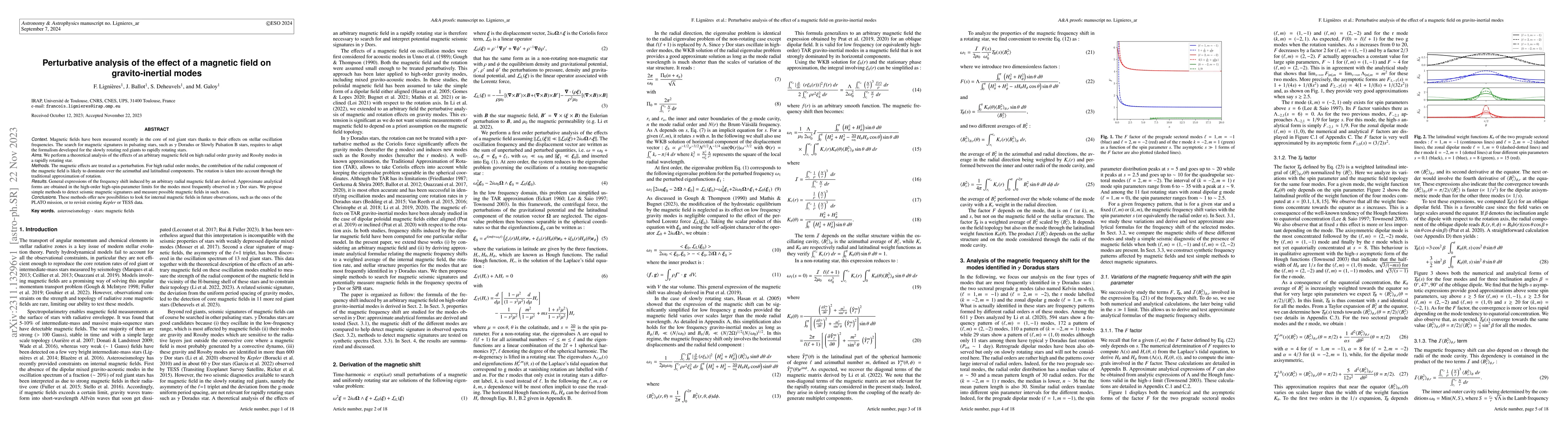 Thumbnail for Perturbative analysis of the effect of a magnetic field on
  gravito-inertial modes