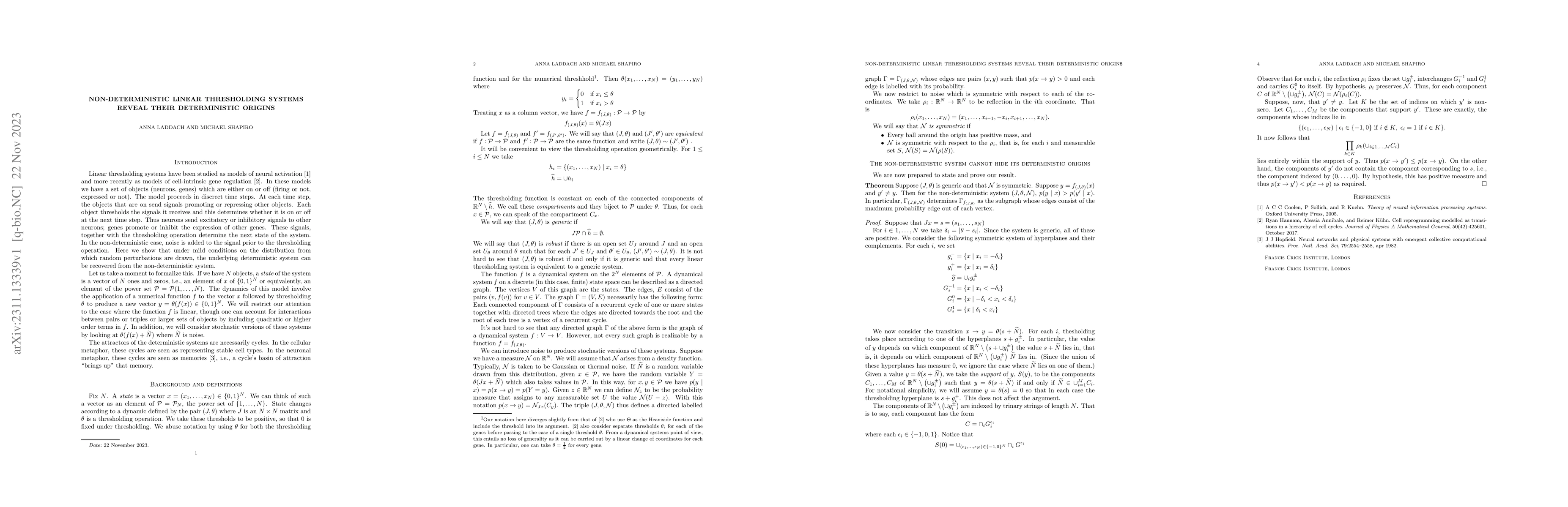 Thumbnail for Non-deterministic linear thresholding systems reveal their deterministic
  origins