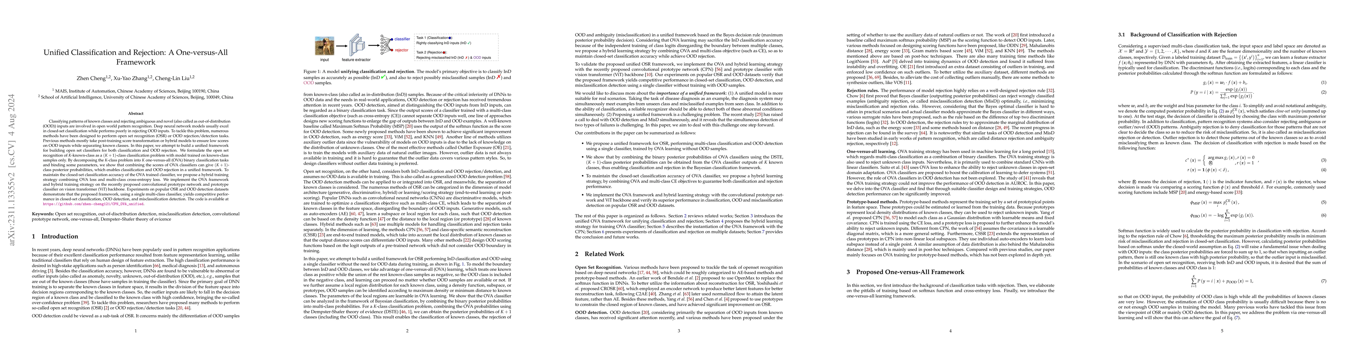 Thumbnail for Unified Classification and Rejection: A One-versus-All Framework