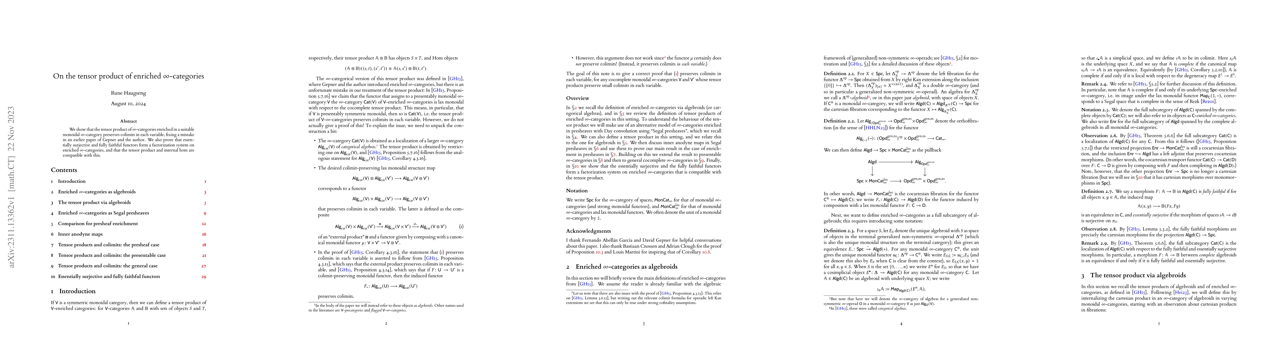 Thumbnail for On the tensor product of enriched $\infty$-categories