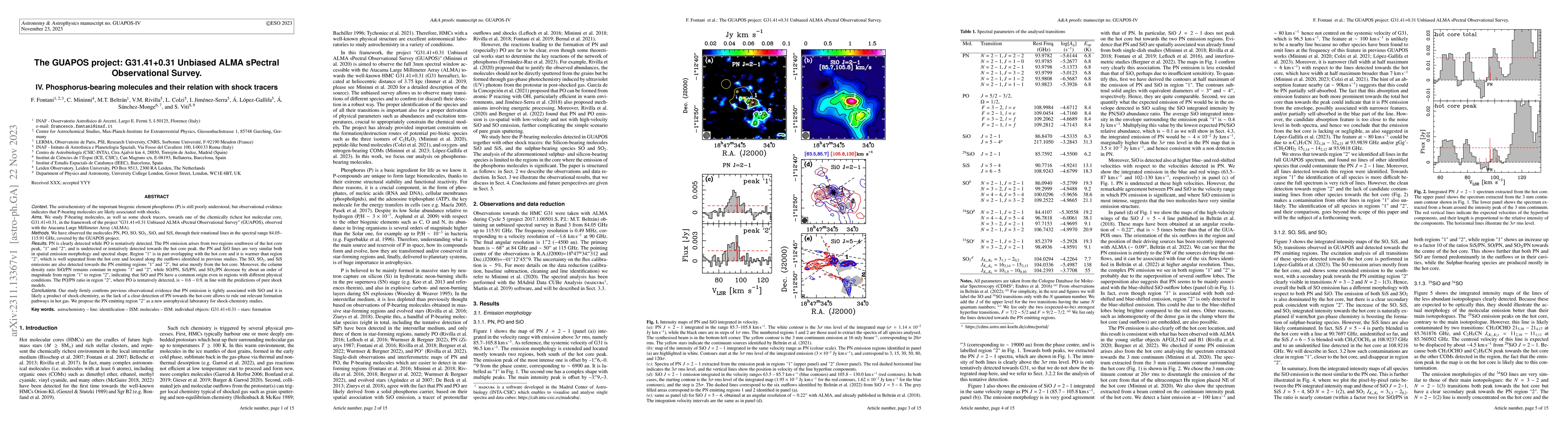 Thumbnail for The GUAPOS project: G31.41+0.31 Unbiased ALMA sPectral Observational
  Survey. IV. Phosphorus-bearing molecules and their relation with shock
  tracers