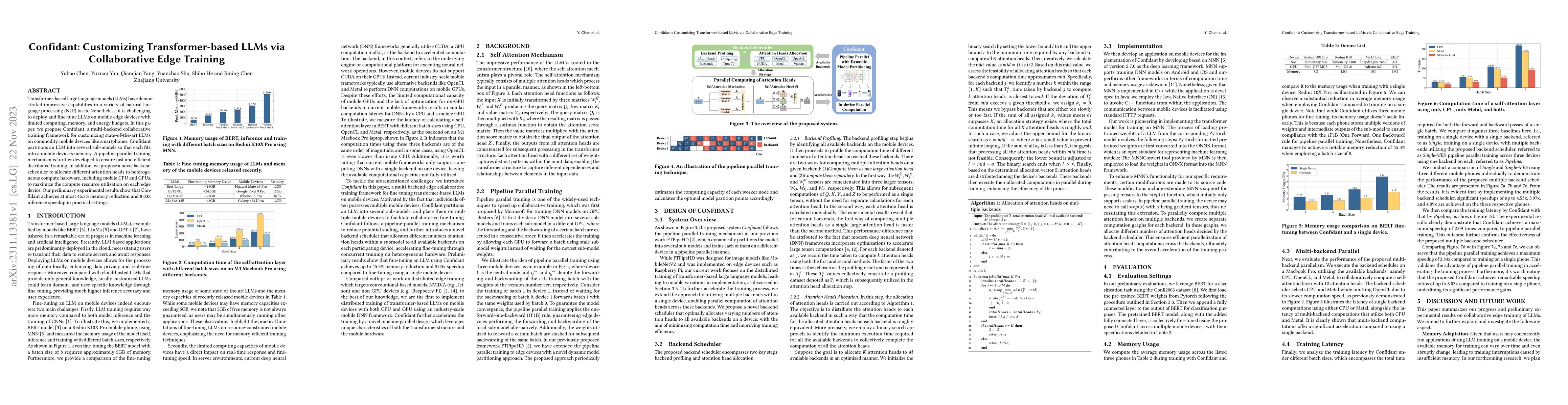 Thumbnail for Confidant: Customizing Transformer-based LLMs via Collaborative Edge
  Training