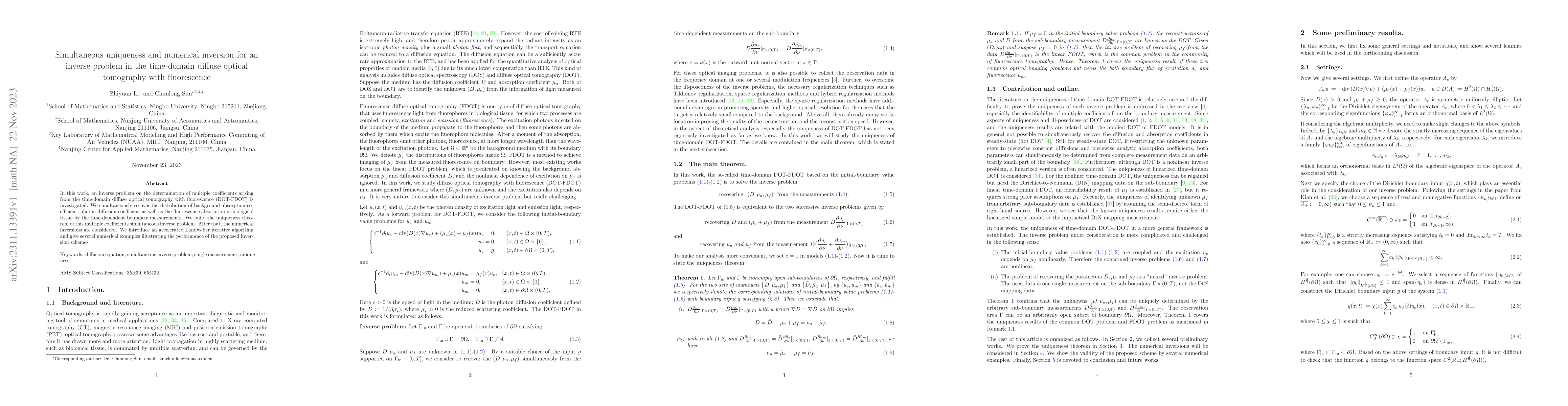 Thumbnail for Simultaneous uniqueness and numerical inversion for an inverse problem
  in the time-domain diffuse optical tomography with fluorescence