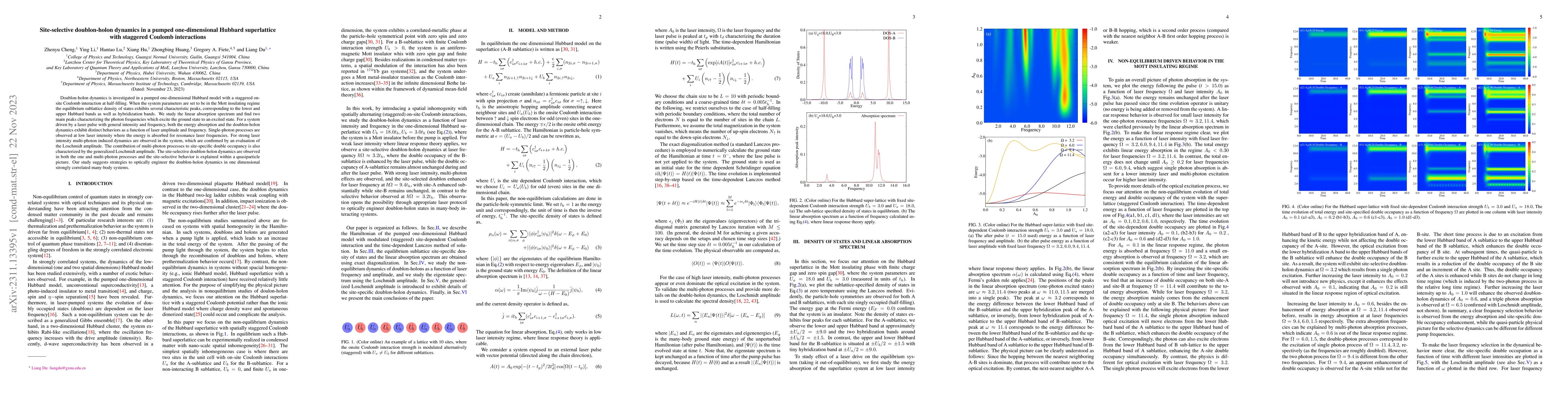 Thumbnail for Site-selective doublon-holon dynamics in a pumped one-dimensional
  Hubbard superlattice with staggered Coulomb interactions