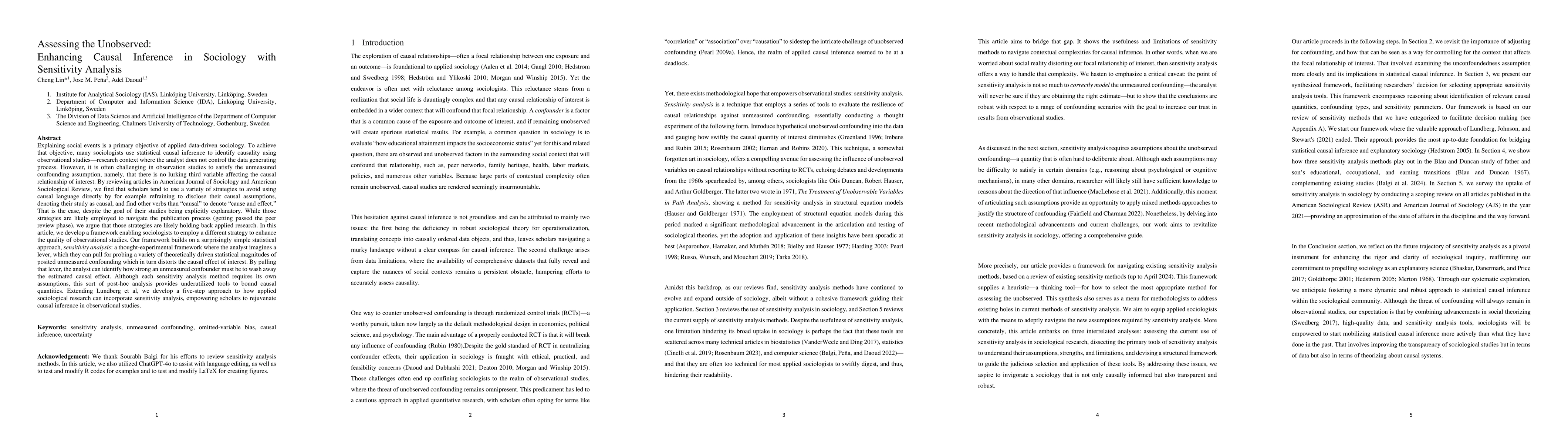 Thumbnail for Assessing the Unobserved: Enhancing Causal Inference in Sociology with
  Sensitivity Analysis