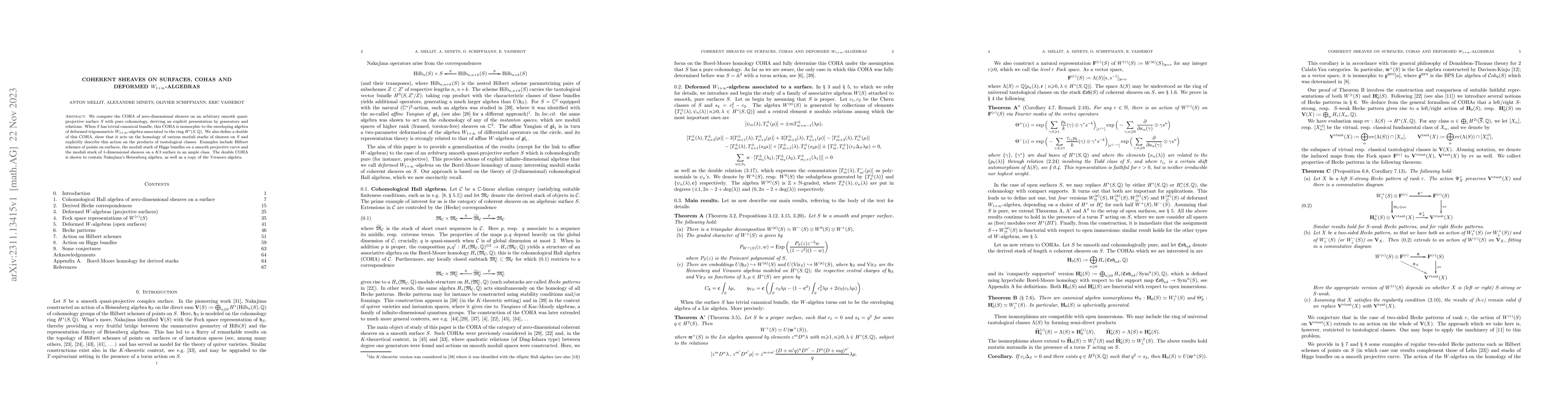 Thumbnail for Coherent sheaves on surfaces, COHAs and deformed $W_{1+\infty}$-algebras