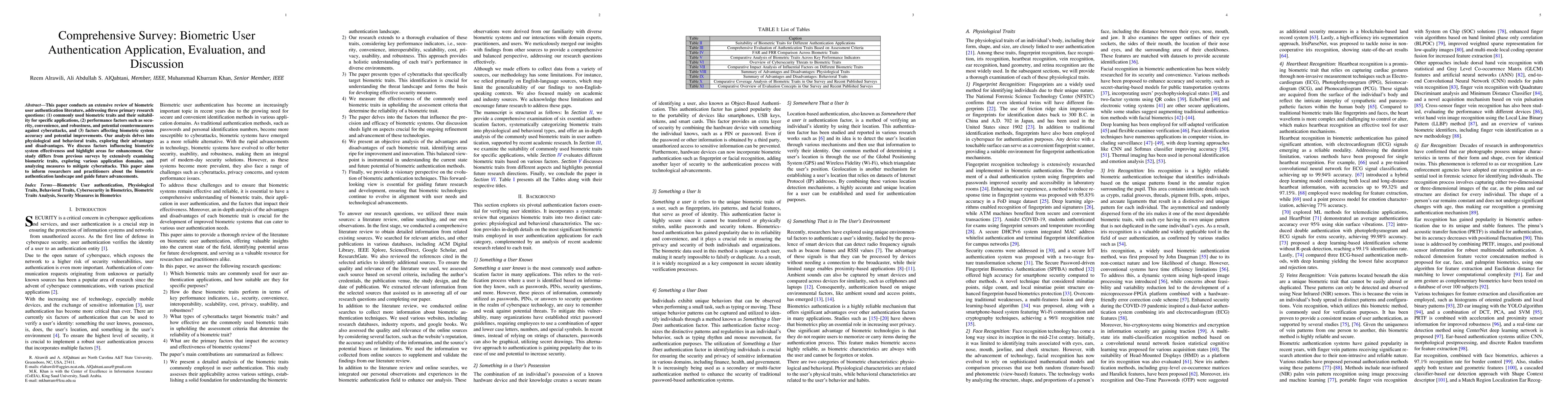 Thumbnail for Comprehensive Survey: Biometric User Authentication Application,
  Evaluation, and Discussion
